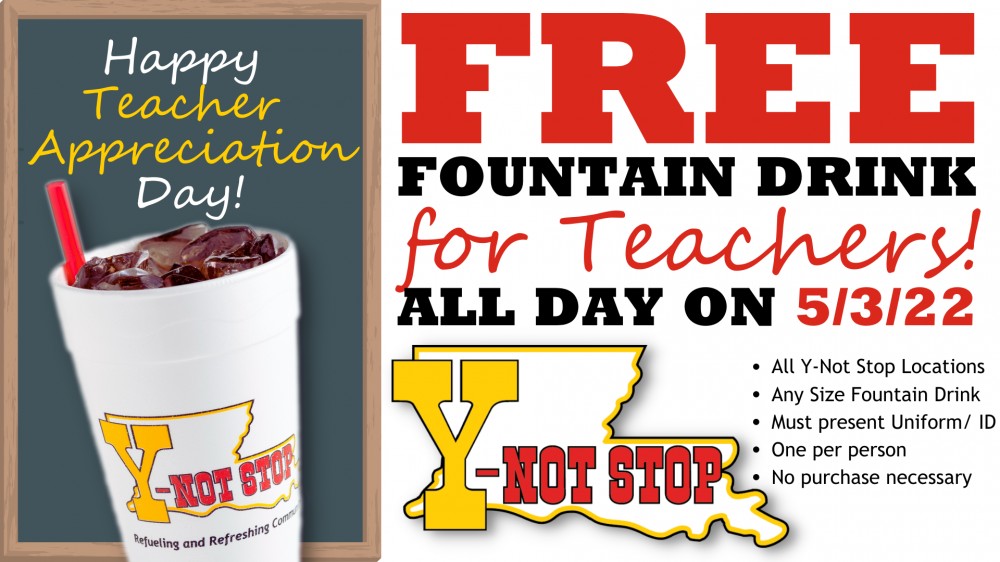 Free Fountain Drink for Teachers on Teacher Appreciation Day!